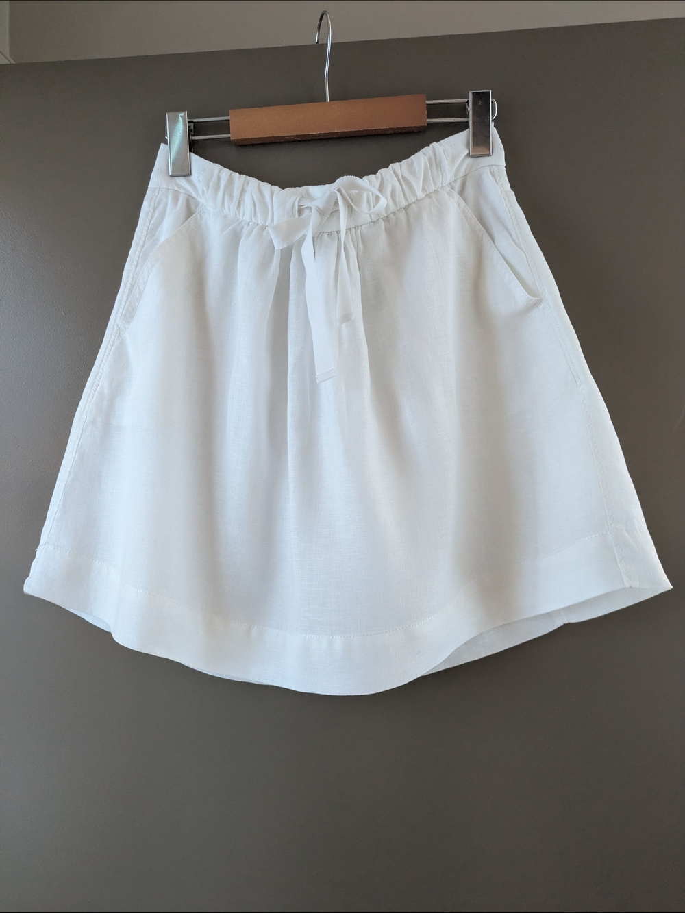 J.Crew 100% Linen Mini Skirt Summer Beach White Size 00 Fully Lined With Pockets